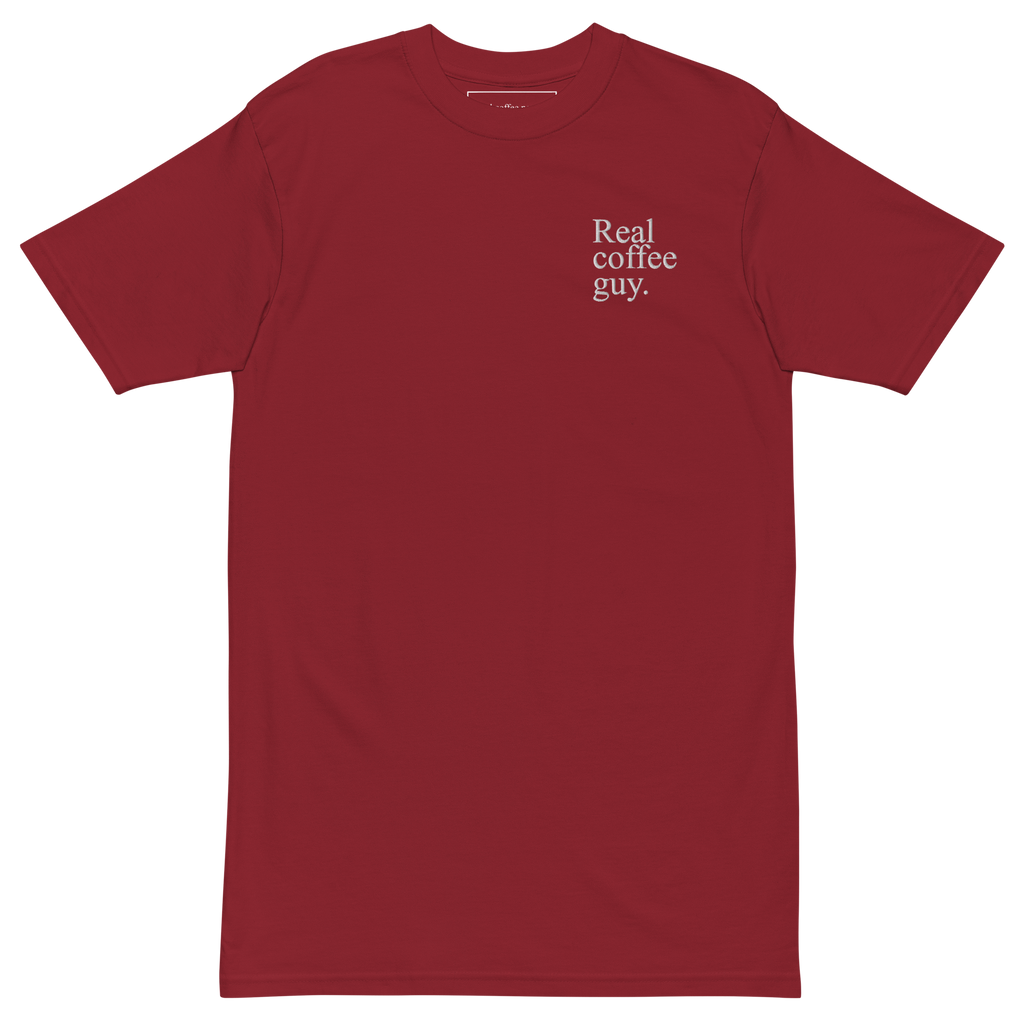 Red embroidered coffee t-shirt — Real Coffee Guy — Real Coffee People