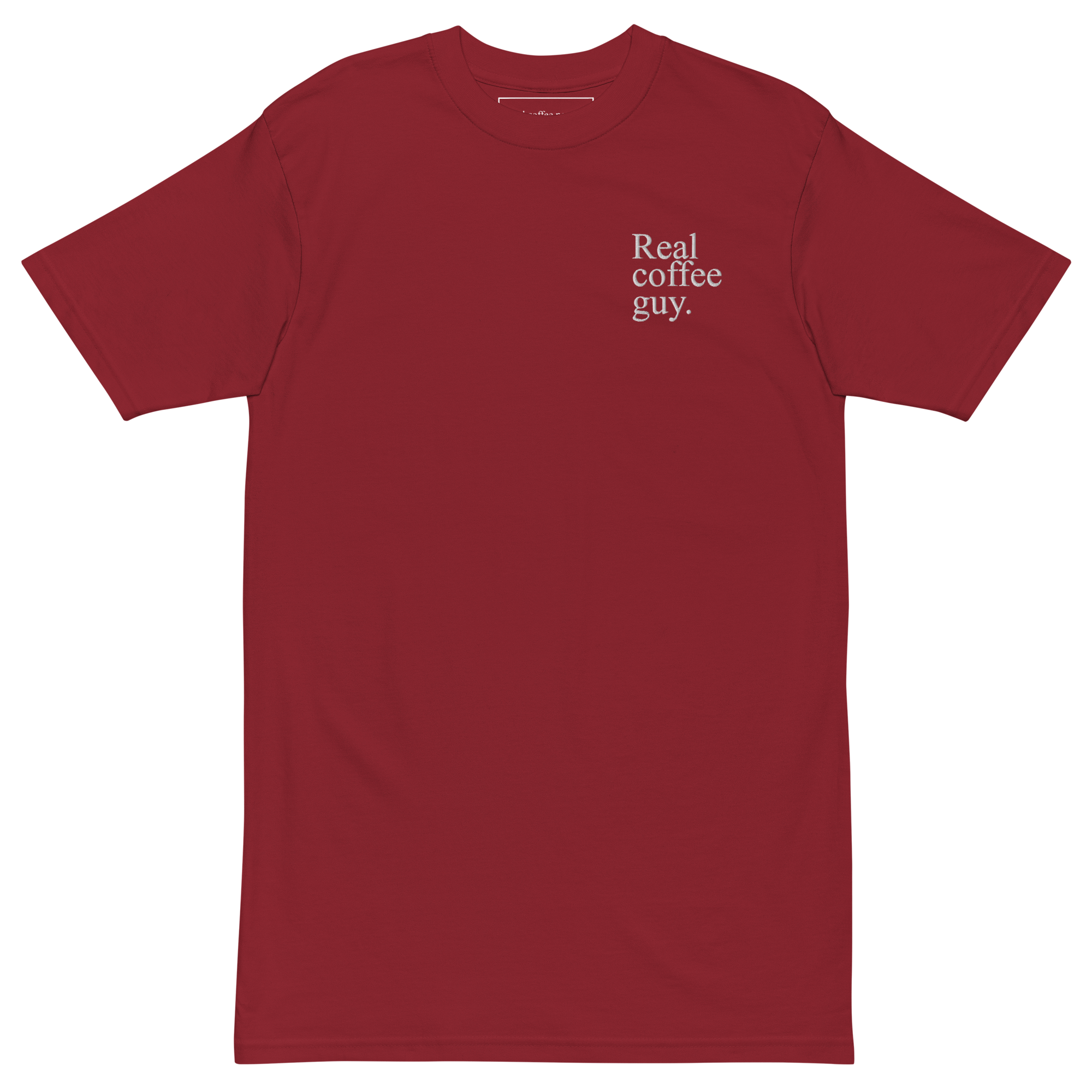 Red embroidered coffee t-shirt — Real Coffee Guy — Real Coffee People